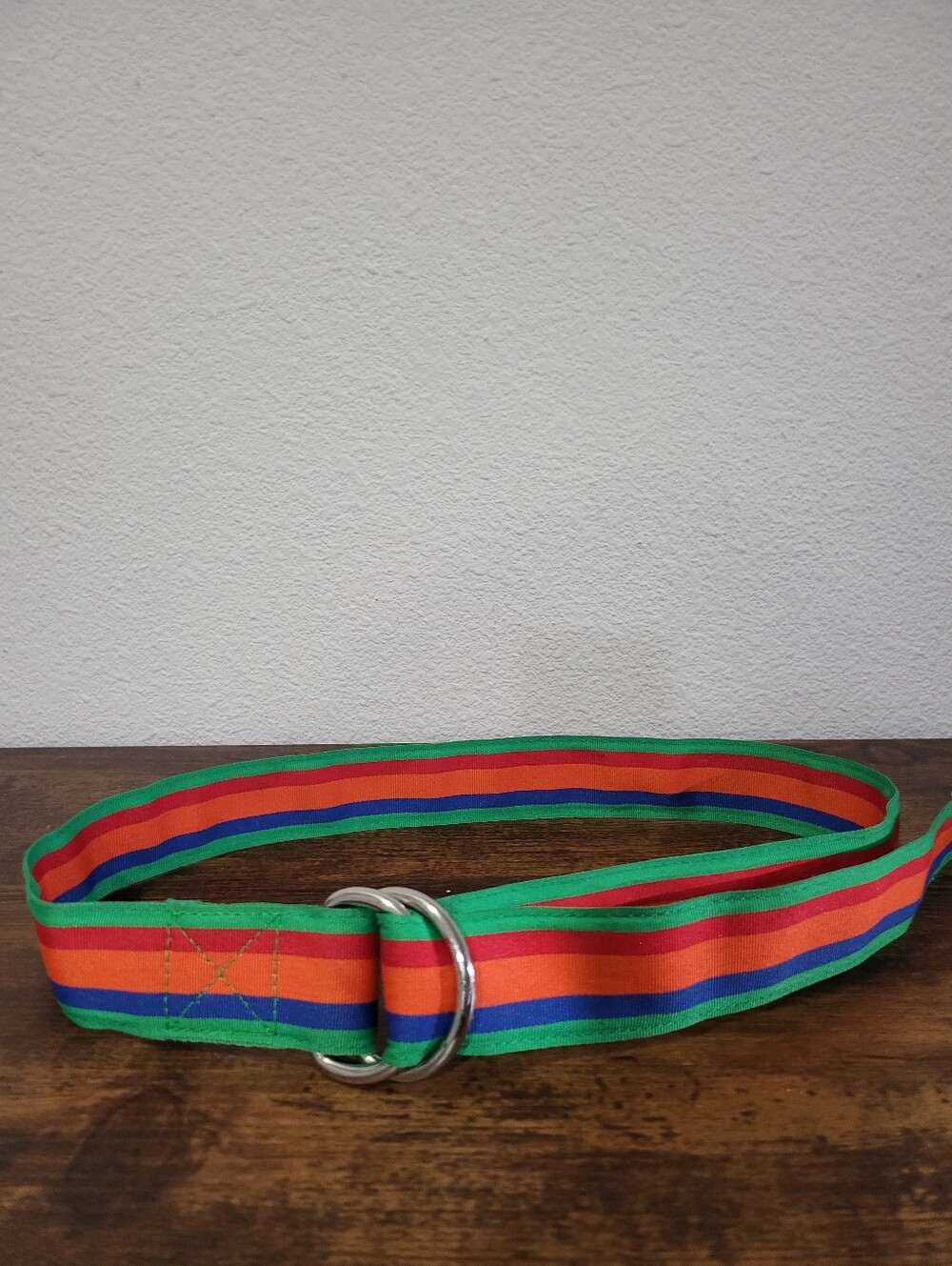 J.Crew Striped Grosgrain Ribbon D-Ring Belt Green Red Orange Blue Preppy